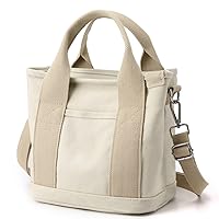 Small Cute Canvas Tote Crossbody Shoulder Bag W/Multiple Pockets Mini Casual Satchel Hobo Handbag Messenger Purse for Women