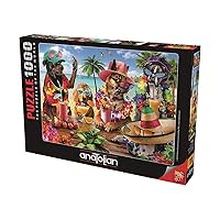 Anatolian Puzzle - Dogs Drinking Smoothies on a Tropical Beach -1000 Piece Jigsaw Puzzle #1102, Multicolor