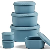 ISSEVE 6Pcs/Set Nesting Silicone Food Storage Containers with Lids, BPA Free Reusable Meal Prep Silicone Containers Airtight, Freezer Dishwasher Safe (33.8oz, 20oz, 10oz, 6.7oz, 1.3oz) (Blue)