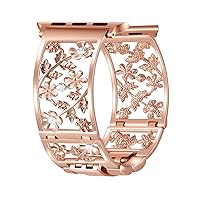 Floral Band Compatible with Apple Watch Jewelry Band 38mm 40mm 41mm iWatch Bands Series 9 8 7 SE,Bling Crystal Bracelet Hollow Metal Cuff Dressy,Chic Women Girls Wristband(38/40/41mm Rose Gold)