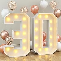 4ft Marquee Light up Numbers 30 Mosaic Numbers Frame for 30th Birthday Party Large Cardboard with Light Bulbs Pre-Cut Kit Giant Cut-Out Thick Foam Board Sign Diy Decorations for Her Him Anniversary