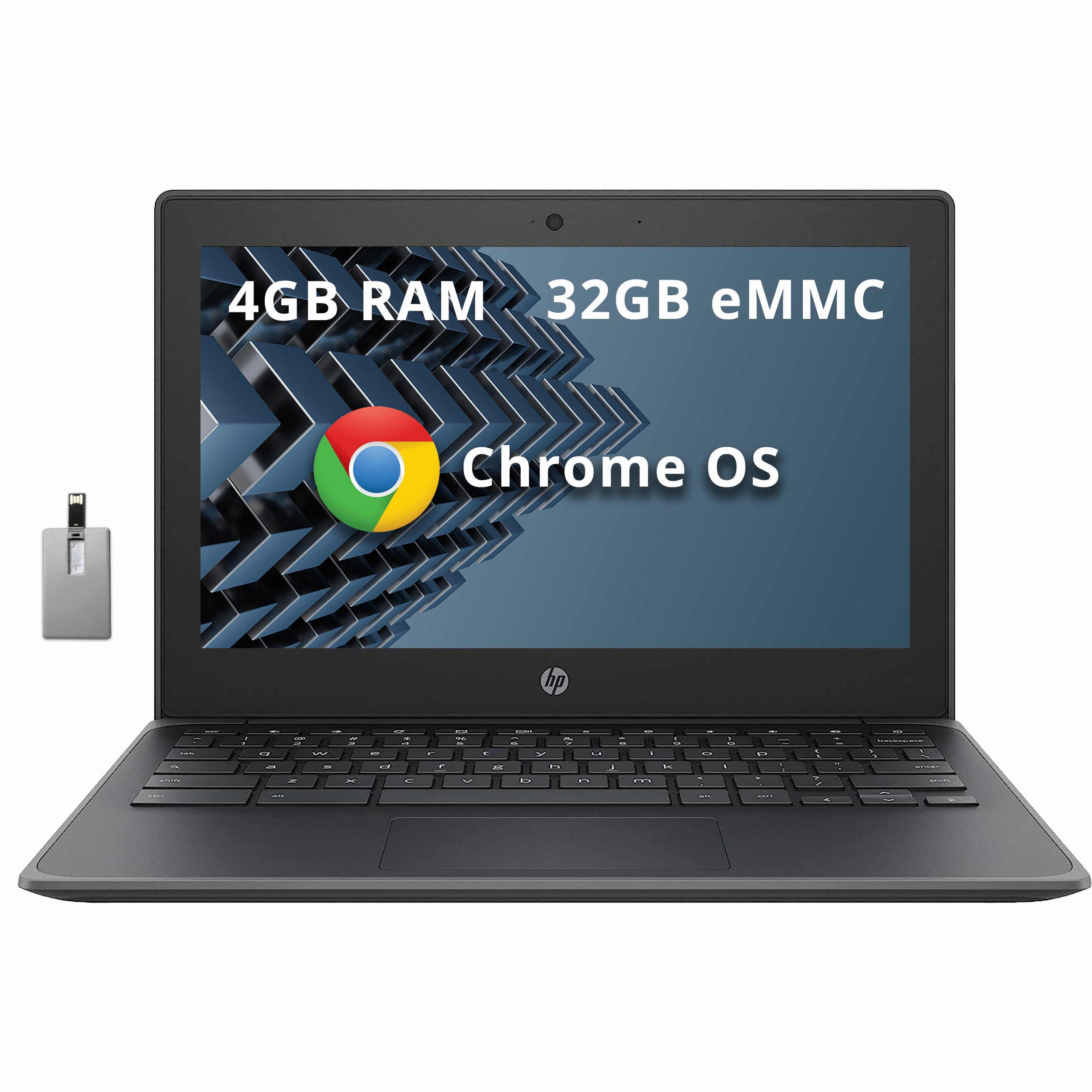 HP 11A G8 11.6'' HD Student Chromebook Laptop, AMD A4-9120C Processor, Radeon R4 Graphics, 4GB RAM, 32GB eMMC, HD Webcam, Chrome OS, Black, 32GB Snowbell USB Card