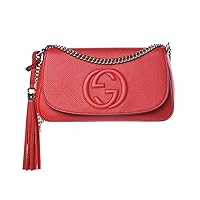 Soho Interlocking GG Red Leather Chain Flap Shoulder Bag Handbag Italy New