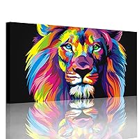 Animal Lion Pictures Wall Decor Art for Bedroom,Colorful Lion Canvas Wall Art Paintings for Living Room,Artwork Stretched and Ready to Hang,Size 24x48inches.