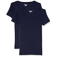 Amazon Essentials Women's Slim-Fit Short-Sleeve V-Neck T-Shirt, Pack of 2