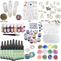 VidaRosa 8X Resin Kit with Molds Pigment Lamp, 8X UV Resin Crystal Clear 10 Molds 17 Bezels 13 Color Liquid Pigment 24 Shining Glitter + Portable UV Lamp Tweezers for Making Crafts Jewelry Pendants