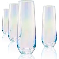 Circleware Radiance White Pearl Luster Stemless Champagne Flutes Glasses Set of 4 Elegant All-Purpose Wine Drinking Glassware Beverage Cups for Water, Juice, Beer, Liquor, Whiskey & Bar Decor, 10.5 oz