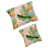 Pocket Cosmetic Bag Squeeze Top, Tropical Pineapple & Leaves Waterproof Travel Makeup Bag for Purse, Portable Mini Makeup Pouch No Zipper for Women