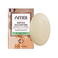 Ambi Goat Milk Face & Body Bar, Moisturizing Formula for All Skin Types, Gentle Enough for Delicate Skin, Fragrance-Free, Hypoallergenic, Non-Comedogenic, Vegan, and Cruelty-Free, 5.3 Ounce
