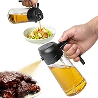 Oil Sprayer for Cooking, 2 in 1 Olive Oil Dispenser Bottle for Kitchen, 16oz/470ml Oil Dispenser Bottle, Food-grade Glass Oil Mister for Air Fryer, Oven & Steak Frying, Black