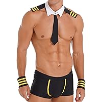 Men's Sailor Halloween Cosplay Costume Lingerie Outfit Boxer Briefs Collar Cuffs Set