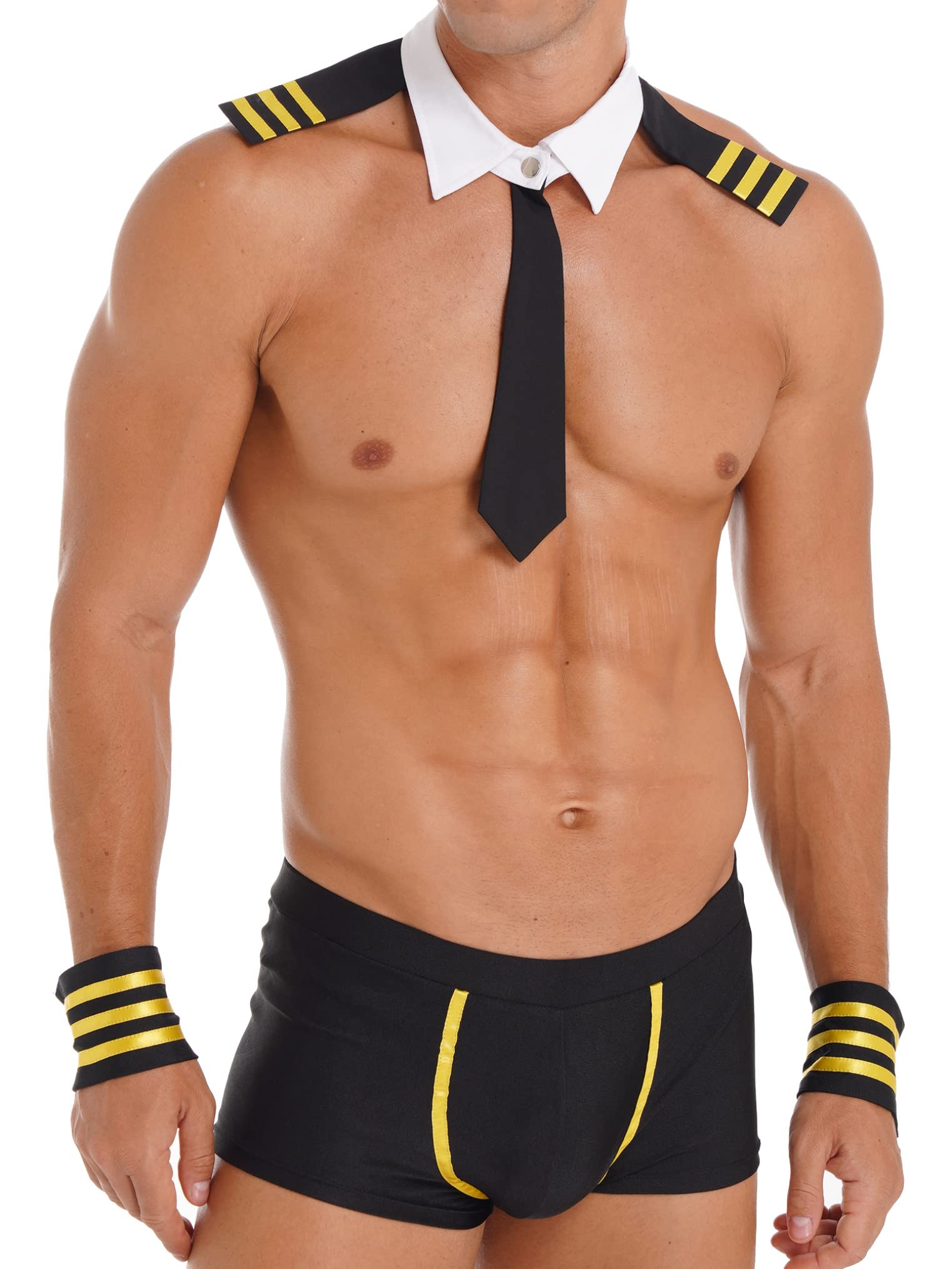 ACSUSS Men's Sailor Halloween Cosplay Costume Lingerie Outfit Boxer Briefs Collar Cuffs Set