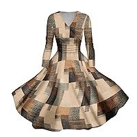 1950s Dresses for Women Casual and Fashionable Gradient Printed Long Sleeved V-Neck Sexy Dress