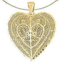 14K Yellow Gold 3D Filigree Heart Pendant with 18