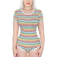 Littleforbig Cotton Romper Onesie Pajamas Bodysuit - Essential Striped Onesie Rainbow