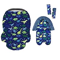 Baby Car Seat Cover & Carseat Headrest and Strap Covers, Dinosaur Carseat Cover Boys, Strollers Head Support & Seat Belt Cover, Soft Breathable
