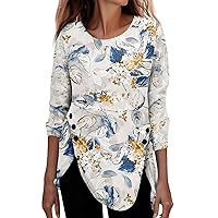 Women's Fall Clothes Long Sleeve Loose Casual Floral Print Button T-Shirt Top Blouses, S-3XL