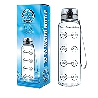 Time Marked Water Bottle, Clear Sports Timed Water Bottle 32 oz, Best for Measuring Water Intake, Tritan BPA-Free One Liter Water Bottle Tracker