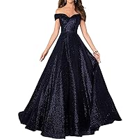 Off Shoulder Sequins Prom Dress for Women 2019 Long Beaded Evening Party Ball Gowns