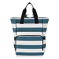 Horizontal Blue Stripes Diaper Bag Backpack for Women Men Large Capacity Baby Changing Totes with Three Pockets Multifunction Baby Nappy Bag for Travelling