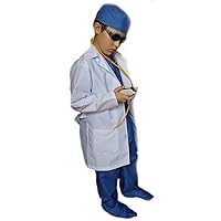 Real Children Doctor Dentist MD Surgeon 7 Item Coat Shirt Pants hat Stethoscope Scrubs Great Gift Adult XL (54 in. Chest) Blue