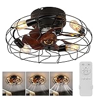 21'' Caged Low Profile Ceiling Fans With Light, Flush Mount Farmhouse Quiet Fandelier With Remote Control, Dimmable/Wind Speed/Timer/with 4*bulb, Small Enclosed Bladeless Bedroom Kitchen Ceiling Fan