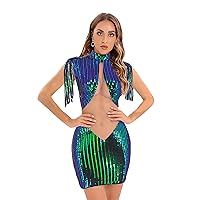 Women Summer Dresses Slim Wrap Hip Bodycon Cocktail Bridesmaid Party Dress Glitter Sequin Evening Prom Dress with Tassels