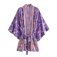 Vintage Kimono Short Cover Ups Summer Wear Bohemian Robes Bathing Suit Cover Ups Batwing Sleeve Kimono