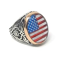 KAR 925K Sterling Silver Enameled American Flag Men Ring Special Edition K61L