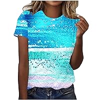 Womens Cute Tops Sexy Casual Short Sleeve Tshirt Summer Trendy Blouses Cozy Crew Neck Graphic Tees Beach Tunics