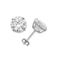 Jewelryweb Hypoallergenic Real 14k White Gold Brilliant Cubic Zirconia Solitaire Earrings Classic Studs for Women and Men