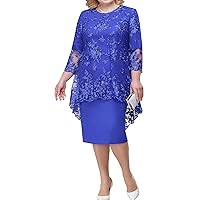 Womens Mother of The Bride Formal Dress Plus Size Floral Lace Bridesmaid Party Cocktail Midi Dress