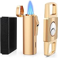 Cigar Lighter and Cutter Set, Adjustable Jet Flame Torch Lighter and Cigar Cutter, Windproof Cigarette Lighters, Great Gift Idea for Father's Day and Birthday (Butane Gas Not Included) (Gold)