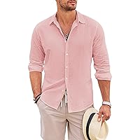JMIERR Linen Button Down Shirt for Men Long Sleeve Big and Tall Dress Shirts, US 53(3XL), A Pink