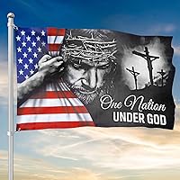 3x5 Patriotic American Flags, One Nation Under God American Jesus Flag - Double Sided, Heavy Duty Canvas, Fade Resistant - Decorations For Home, Outside, Indoor, Outdoor Decor Flag with Grommets