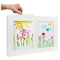 Americanflat Slide In Kids Art Frame with Two 8.5x11 Picture Frame Openings for Kids Artwork in White Engineered Wood - Double Display Kids Artwork Frames Changeable Display - Holds 25 Pcs per Opening