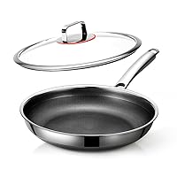 Non Stick Frying Pans,Hybrid 12 inch Frying Pans Nonstick with Lid,PFOA Free Cookware,non stick Stainless Steel Large Skillets,Dishwasher and Oven Safe, Works on Induction,Ceramic and Gas Cooktops