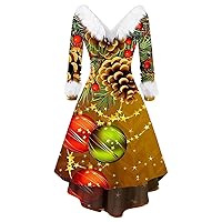 Women's Christmas Dresses Long Sleeve Casual and Fashionable Dress V-Neck Loose Fit Dress Furry Collar Trendy Dresses
