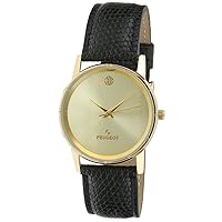 Peugeot Men's Nude Champagne Dial,Black Leather Watch