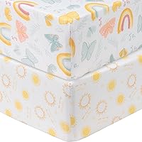 Butterfly Sunshine 2-Pack Microfiber Fitted Crib Sheet Set, Fits Standard Crib Mattress 28 in x 52 in; Fully Elasticized,