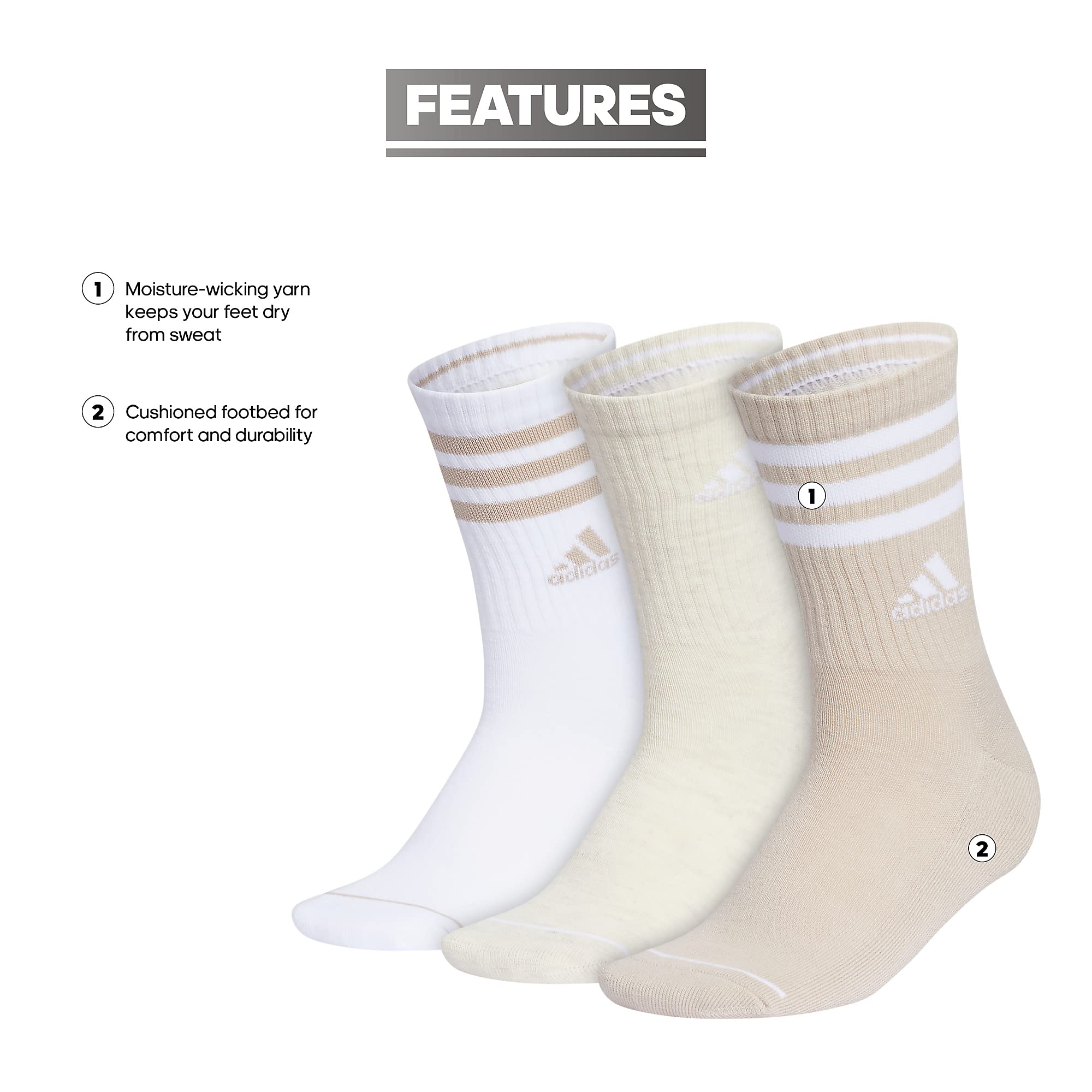 adidas Women's 3-Stripe Crew Socks (3-Pair) with Arch Compression