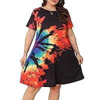 HBEYYTO Women's Plus Size Short Sleeve Loose Dress Casual Swing T Shirt Dresses with Pockets (XL-5XL)