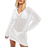 Pink Queen Crochet Swimsuit Cover Up for Women 2024 Sexy Hollow Out Bikini Bathing Suit Coverup Knit Beach Swimwear Dress