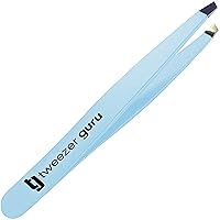 Tweezers for Women - Slant Pointed Precision Tweezers for Eyebrows & Ingrown Hair Removal - Blackhead and Splinter Tweezer with Sharp Needle Nose Point for Plucking (Sky Blue)
