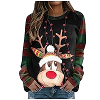 Christmas Shirts for Women Snowflake/Reindeer/Christmas Tree Plaid Crewneck Blouse Activewear Plus Size Sweater