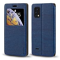 for Umidigi Bison 2 Pro Case, Wood Grain Leather Case with Card Holder and Window, Magnetic Flip Cover for Umidigi Bison 2 (6.5”) Blue