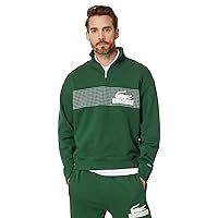 Lacoste Men's Loose Fit High-Neck Quarter Zip Sweatshirt with Front Tennis Net Graphic
