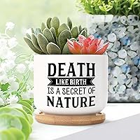 Death Like Birth is a Secret of Nature Small Succulents Plant Pot Set of 3 Ceramic Plant Pot Positive Motivational Quote Garden Decor Pot Planter with Drainage and Bamboo Tray