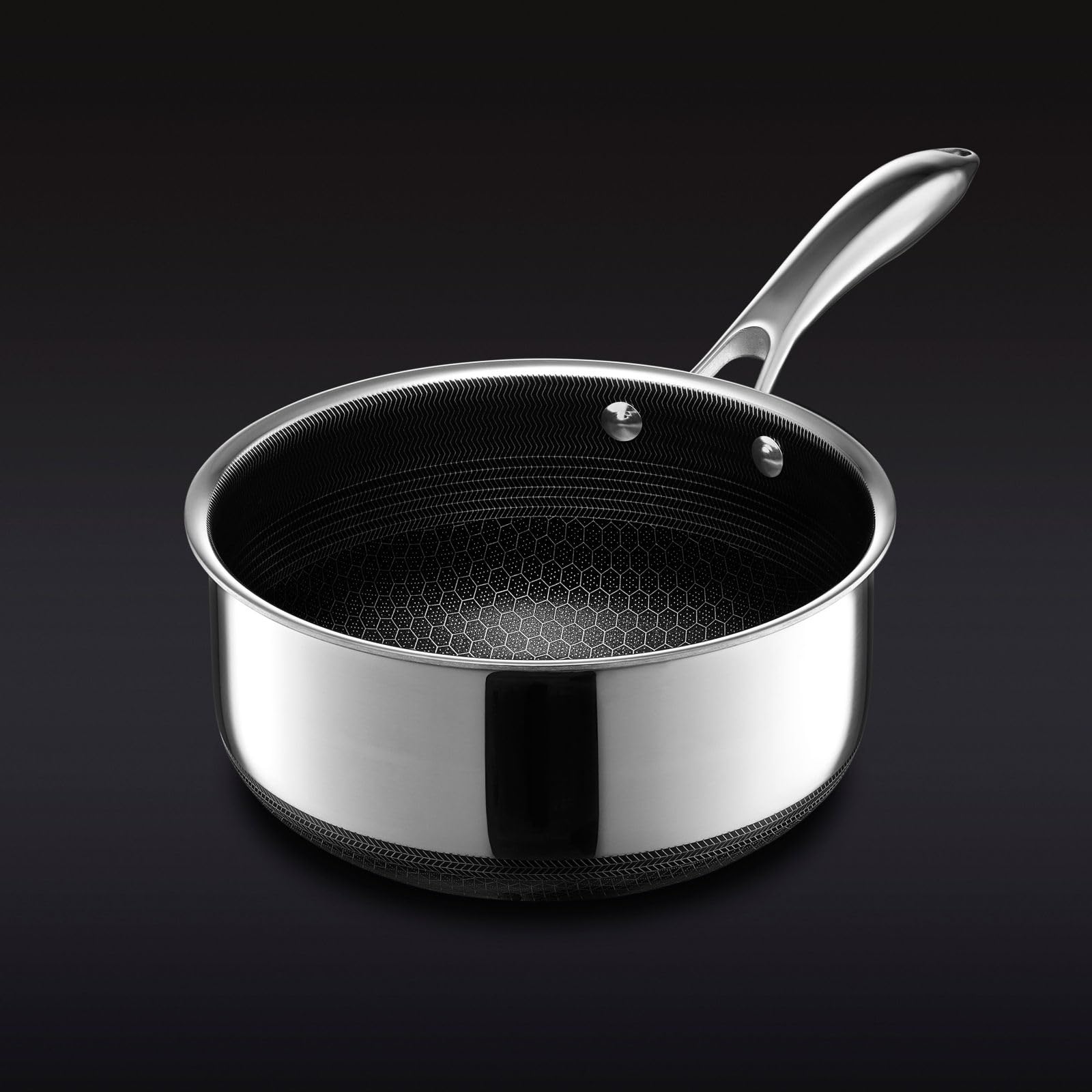 HexClad 3 Quart Hybrid Nonstick Saucepan and Lid, Dishwasher and Oven Friendly, Compatible with All Cooktops