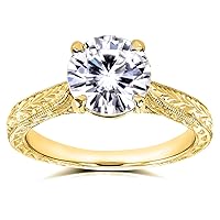 Kobelli Antique Style Forever One (D-F) Moissanite Engagement Ring 1 1/2 CTW 14k Yellow Gold